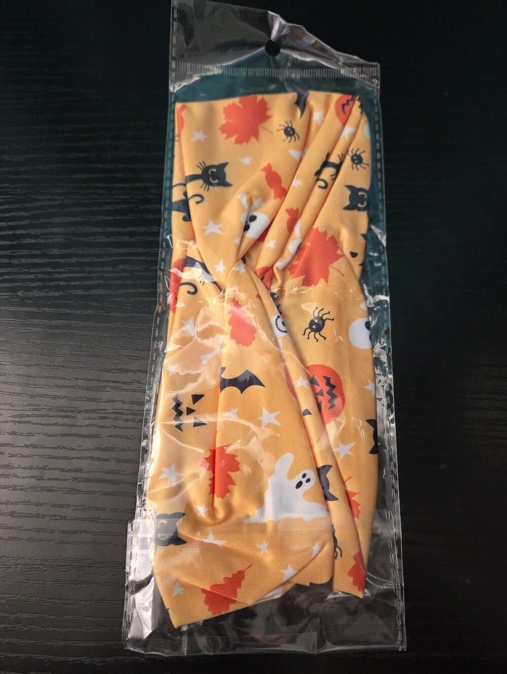 Halloween Print Handsewn Knot Headband - Yellow Orange